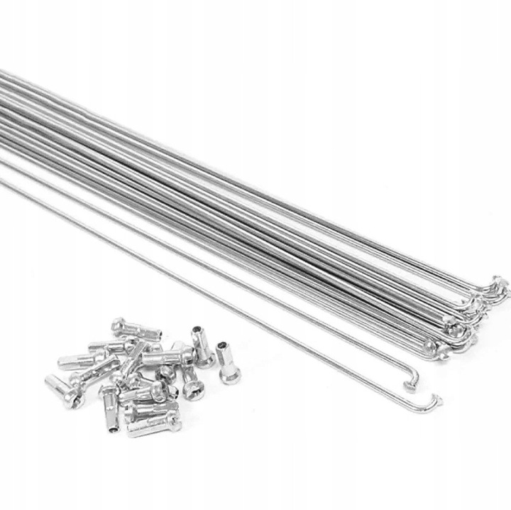 Horganyzott acél küllők, 273 mm x 2 mm, 144 darabos készlet ezüst küllőanyákkal