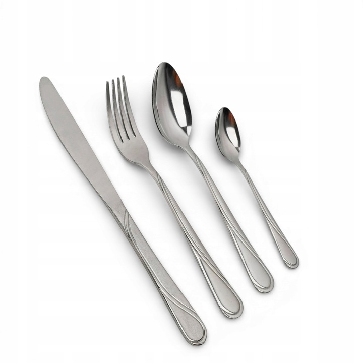 Set tacamuri 24 piese, Masterpan, inox, 6 persoane, argintiu, design clasic