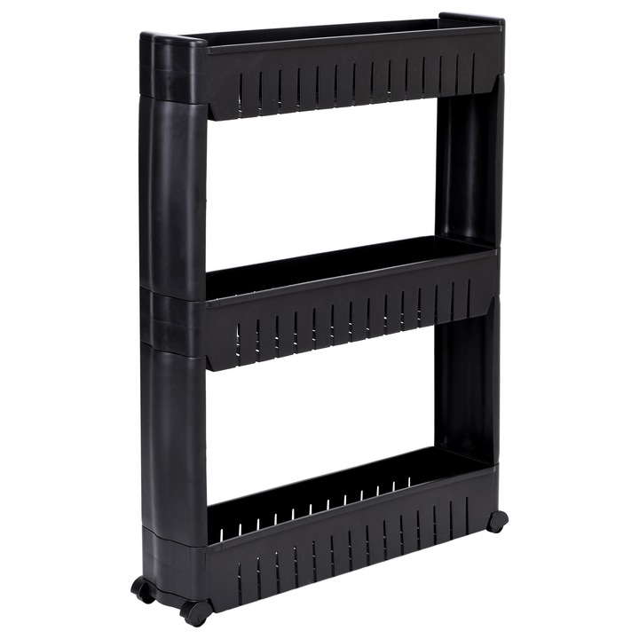 Raft mobil pe roti, GMM Group, 3 niveluri, negru, 54x12.5x71cm