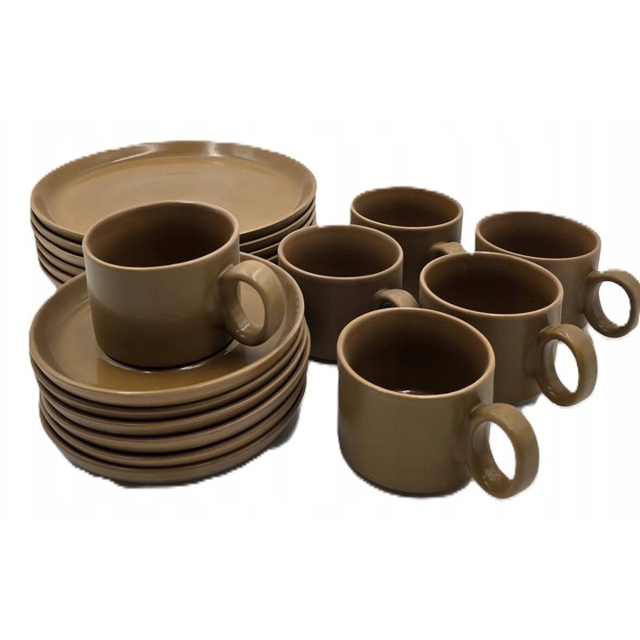 Set vintage din ceramica, 6 cani, 6 farfurii, 6 farfurioare