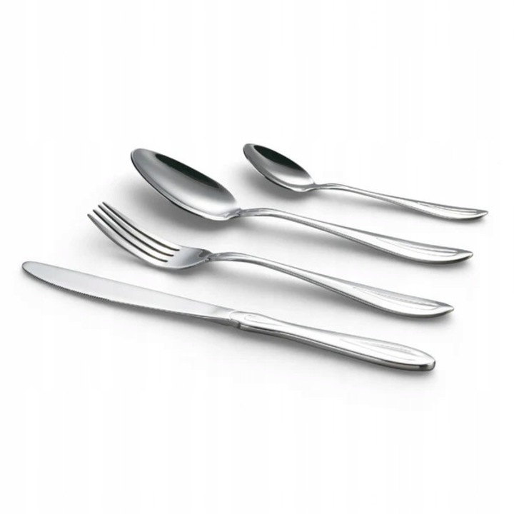 Set tacamuri 24 piese Masterpan 9DFP0IAIK8MUJ, otel inoxidabil premium, luciu oglina, rezistent la zgarieturi, lavabil in masina de spalat vase, argintiu, pentru 6 persoane
