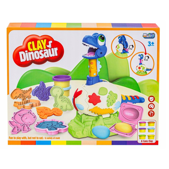 Kreatív gyurmaszett, dinoszaurusz, 6 szín, 14,5x14x5,5cm