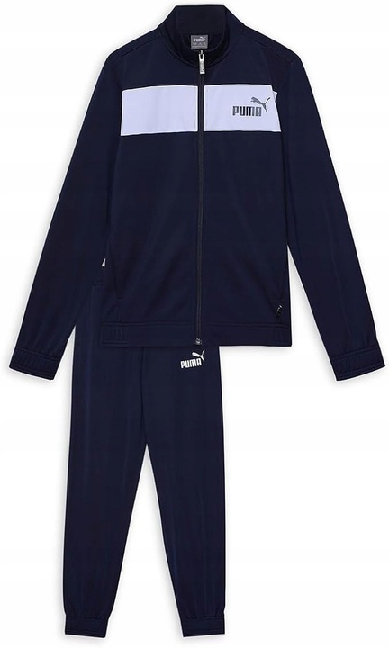 Trening PUMA, set sport, bluza + pantaloni, bleumarin/alb, poliester reciclat, 164 CM