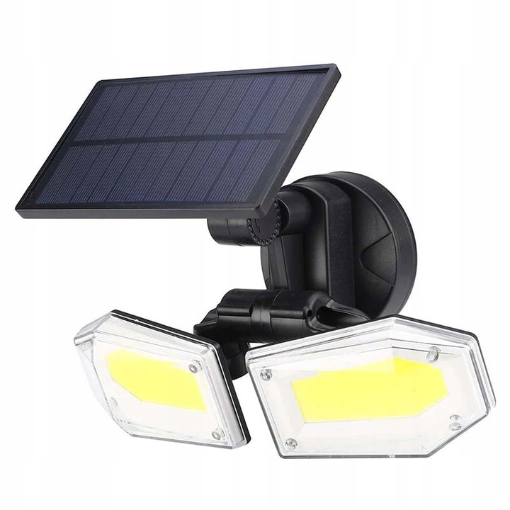 Соларна лампа със сензор за движение и здрач, 130 COB LED, студено бяла, пълен комплект
