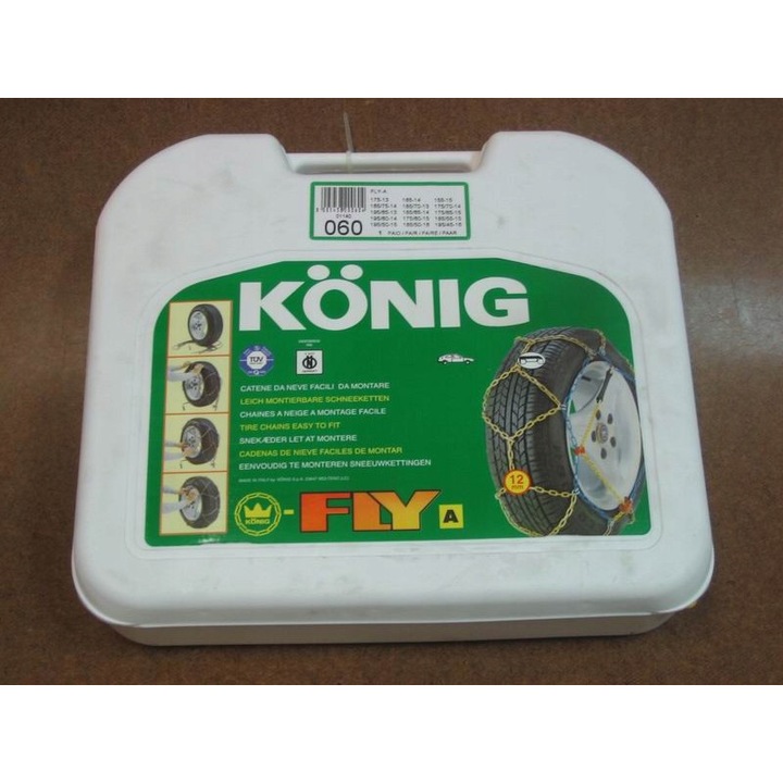 Lanturi auto Koning Fly, 2 buc, otel mangan, dimensiune 60, pentru anvelope 175/80-13, 185/70-13, 185/65-14, 195/60-14, 185/50-16, 165/80-14, 175/70-14, 175/65-15, 185/55-15, 195/45-16
