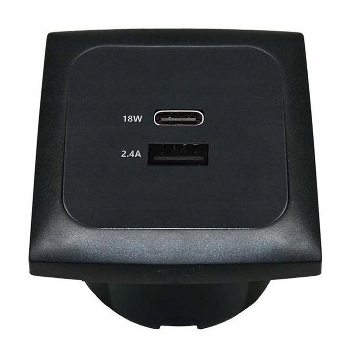 Gniazdo USB-A/USB-C cu rama si isobox, Haba, 60x60x50mm, negru