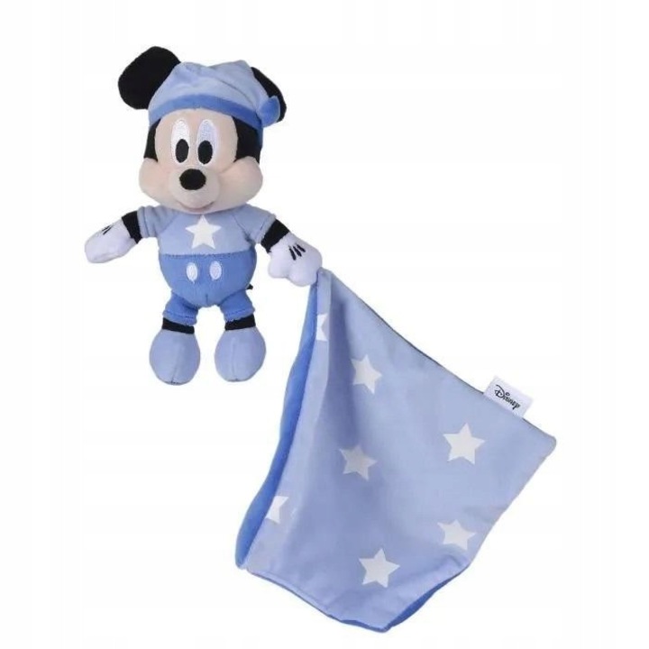 Masca de plus Myszka Mickey, Simba, 35 cm, cu paturica, albastra