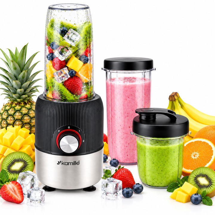 Blender Portabil Fara Fir HOMTTO®, 20.000 RPM, 6 Lame 3D Inox, Baterie 4000mAh, 500ml, USB-C, 150W, Protectie Magnetica, Fara BPA, pentru Smoothie si Mancare Bebelusi, Negru