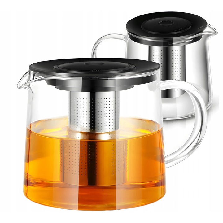 Brunbeste teáskanna infúzióval, 1,5L, boroszilikát üveg, nagy kapacitás, ergonomikus kialakítás