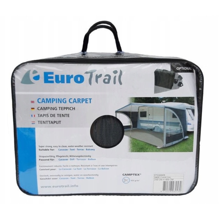 Szőnyeg előszobába sátorhoz Camptex, EuroTrail, 250x200cm, antracit, PVC