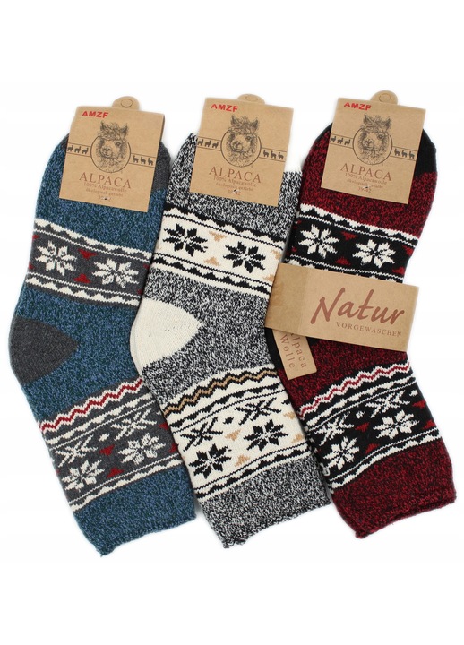 Set 3 Sosete Grube din Lana de Alpaca, AMZF, 35-38, Culoare Multicolor
