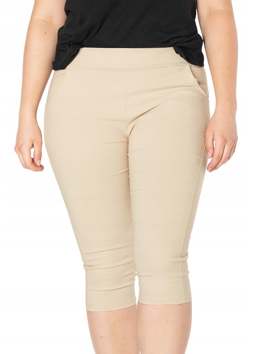 Pantaloni scurti dama, Capri, subtiri, vara, bej, 3XL-4XL INTL