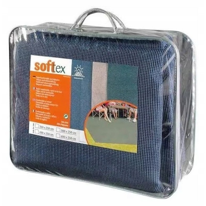 Covor Softex, Arisol, 600x250cm, albastru, material 70% polipropilen + 30% poliester, set cu geanta de transport