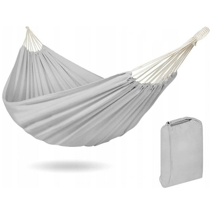 Hamak dublu gri, 200x150cm, capacitate 200kg, cu husa de transport