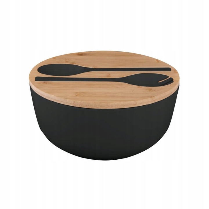 Brunner Greenkick salátástál fedővel és evőeszközökkel, antracit, 25cm, szett