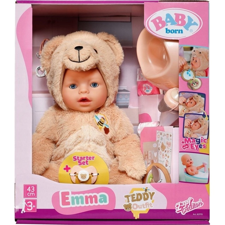 Lala Interactiva Baby Born Emma, 43cm, maci jelmez, kiegészítő szett