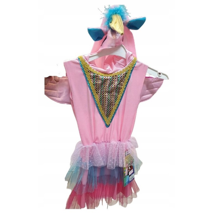 Costum de unicorn pentru copii, FESTA, 116cm, cu rochie cu gluga si coarne, roz