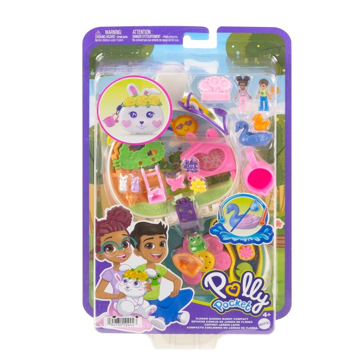 Set jucarii Polly Pocket, Gradina iepurasului, 2 papusi, 12 accesorii, multicolor