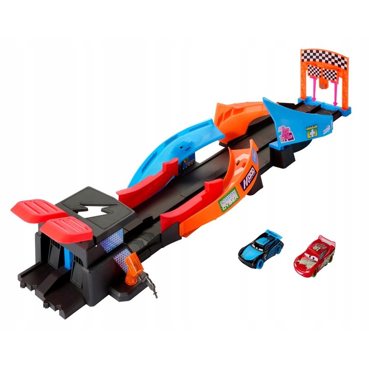 Set masinute Glow Racers, Zygzak McQueen si Jackson Sztorm, pista stralucitoare in intuneric, 4 ani+