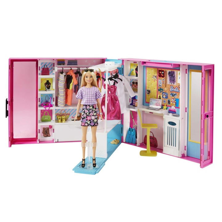 Set Barbie, dulap de vis, 25 accesorii, 60x10cm, pentru copii 3-7 ani