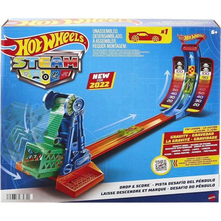 Set Hot Wheels, Mattel, Drop & Score, 1 autovehicul, pentru copii 6+ ani