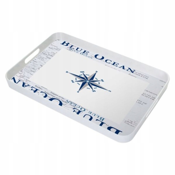 Tava servire melamina Blue Ocean, Brunner, alb/bleu, 29.5x40cm