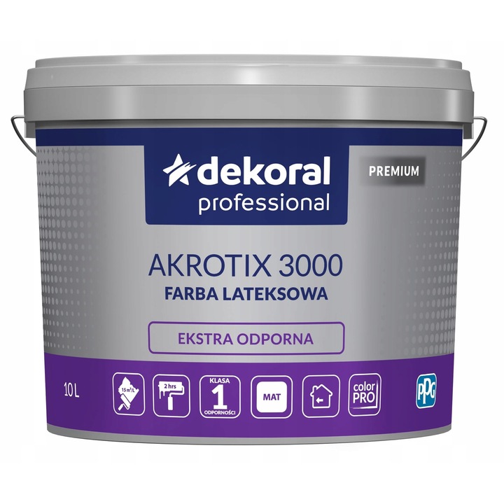 Akrotix 3000 latex festék, Dekoral, 10L, fehér, mosószerálló, könnyű felvitel