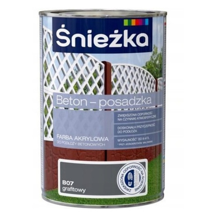 Vopsea acrilica pentru beton, Sniezka, grafit, 0,8L, rezistenta crescuta la uzura, aplicare cu pensula sau rola