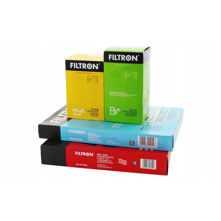 Filtron szűrő készlet 4 db Skoda Superb III 1.6-2.0 TDI-hez, olajszűrő OE 688/3, légszűrő AP 139/5, utastérszűrő K 1311, üzemanyagszűrő PE 973/9
