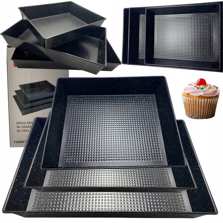 Set 3 Tavi Copt Brunbeste, Stal Carbonica, Neagra, Dimensiuni: 28x22.5x6cm, 36.3x24x6cm, 39.7x23.7x6cm