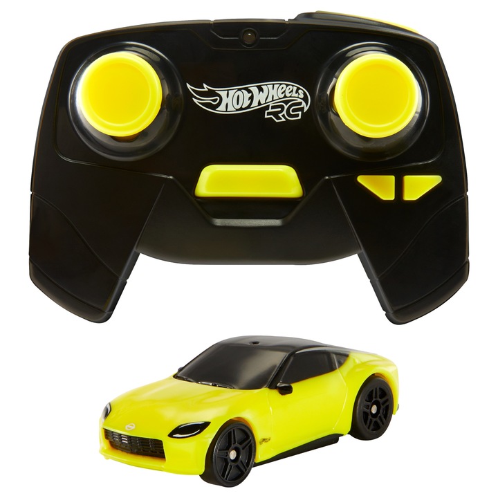 Masinuta RC Hot Wheels Nissan Z 1:64, culoare galben, 2,4 GHz, pentru copii de la 5 ani