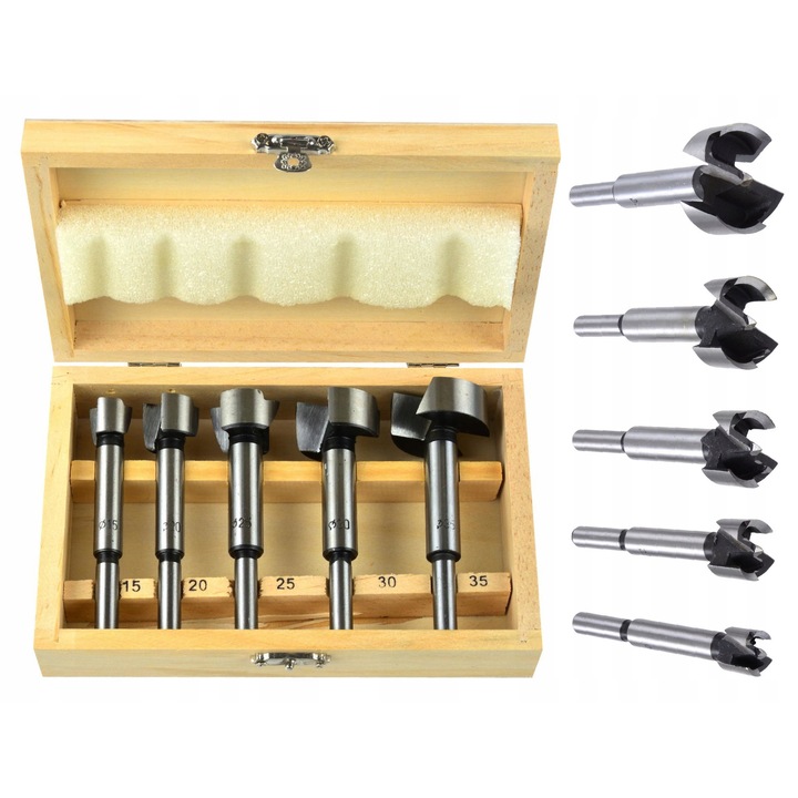 Set freze sectionare pentru lemn 5 buc, 15-35 mm, otel carbon, prindere 8 mm