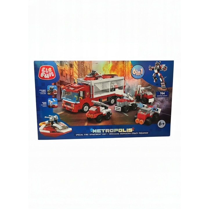 Elefun Metropolis építőkészlet, 6 az 1-ben speciális tűzoltó egység, 704 darab