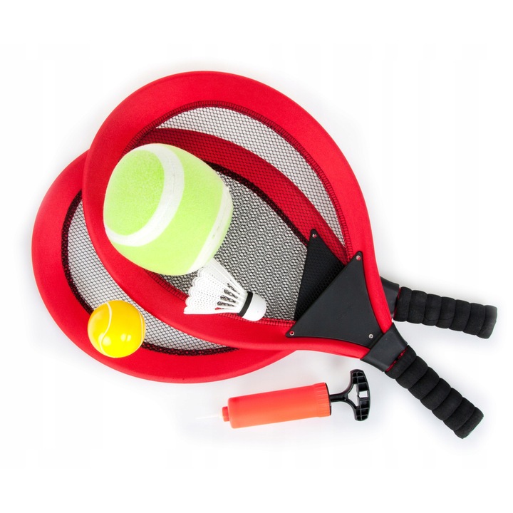 Set rachete de tenis de plaja Mega Creative, 2 rachete, minge de spuma, minge de cauciuc, flutura, pompa, multicolor, 28x53x1cm