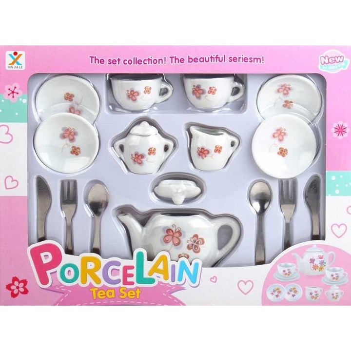 Porcelán készlet, Mega Creative, teáskészlet, fehér, pillangókkal, 3+