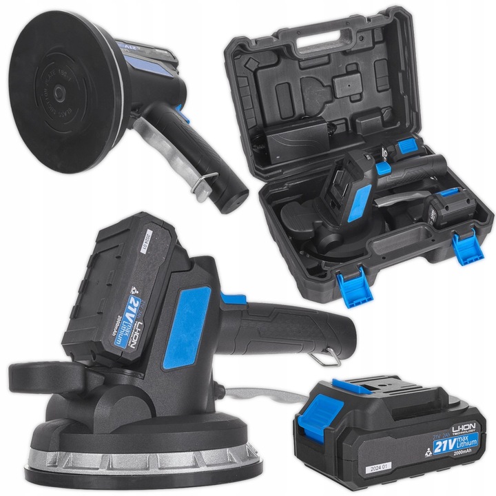 Csempe vibrációs tapadókorong, 21V, 2 db 2000mAh akkumulátor, 80kg, 180mm átmérő