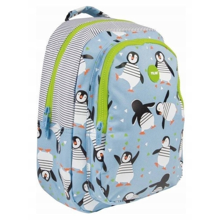 Ghiozdan copii Milan, pinguini, ergonomic, waterproof, 30x25x15cm