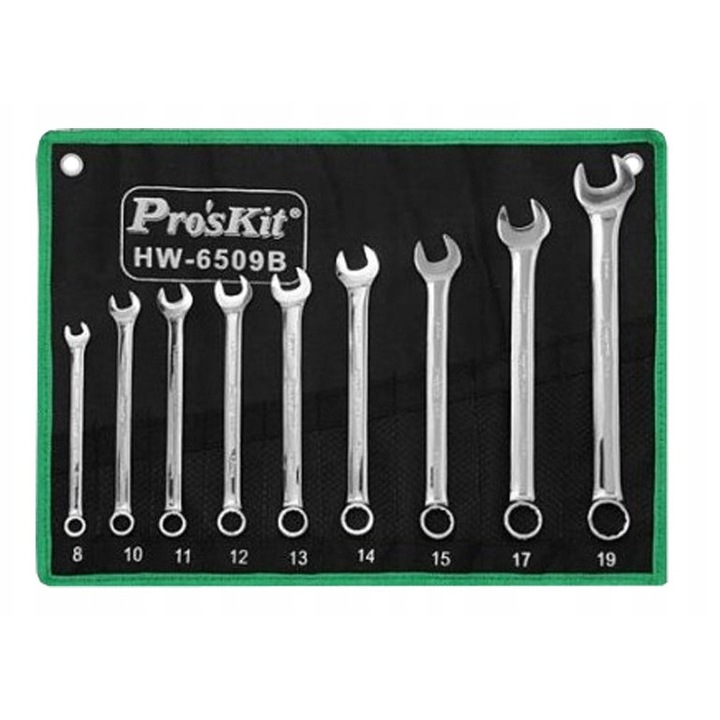 Proskit 9 részes kombinált kulcskészlet, 8-19mm, króm-vanádium acél