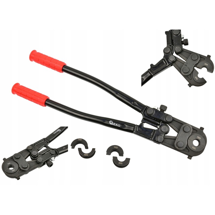 Cleste de presare Geko TH16-26, pentru tevi PEX-AL-PEX, 16x26mm, cu matrite interschimbabile, negru/rosu