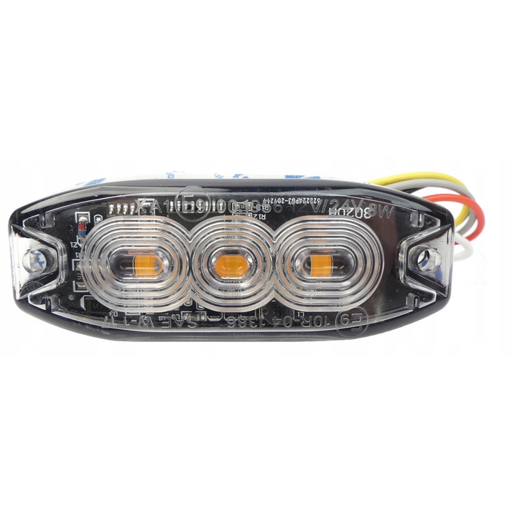 Kamar SLIM 3LED 9W 12-24V stroboszkóp lámpa, narancssárga, méretek 30x82.1x9mm, rögzítő készlet mellékelve