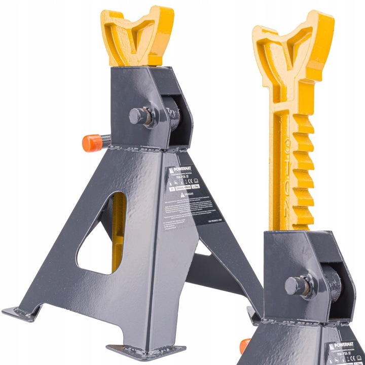 Set 2 suporturi sustinere cu blocare cauciuc, 3 tone, inaltime ajustabila 280-400mm, 185x200mm, gri/galben