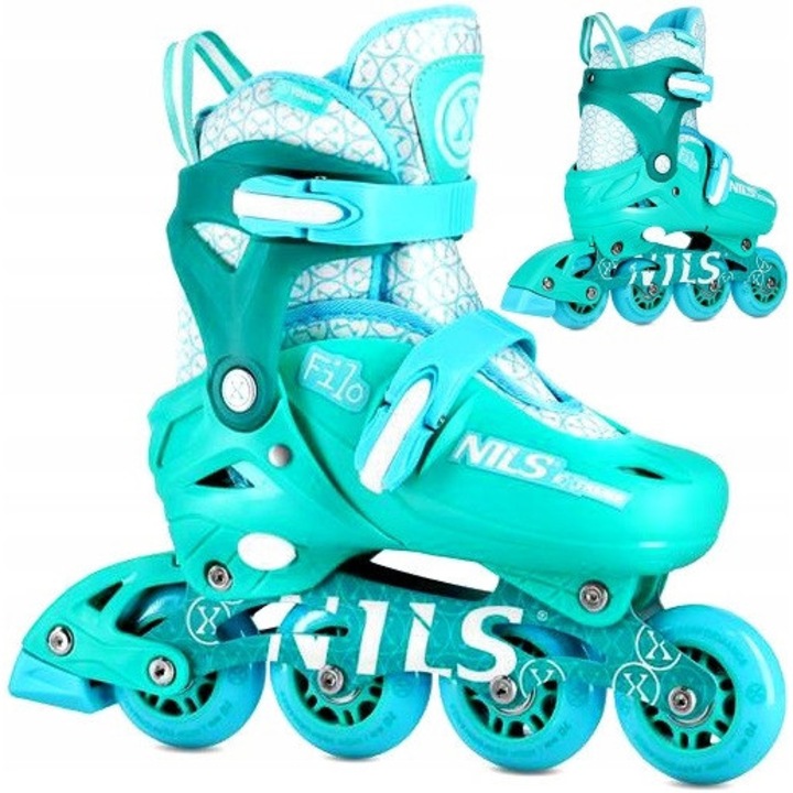 Nils Extreme NA13102 görkorcsolya, zöld, XS méret (26-29), csatos rögzítési rendszerrel, 64x22mm PVC kerekekkel