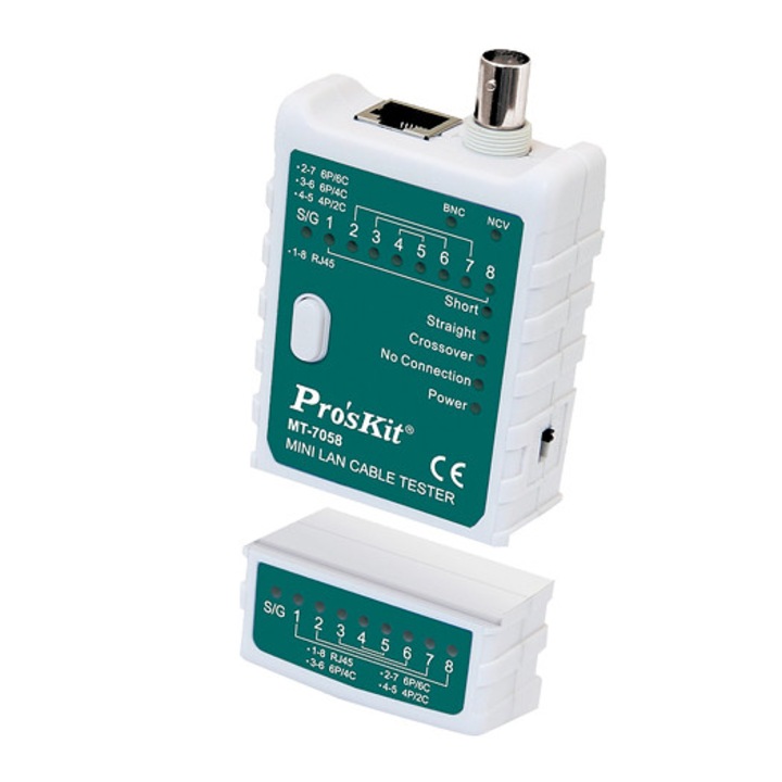 Proskit MT-7058 LAN teszter, RJ45/RJ11/RJ12/BNC, NCV érzékelés, 100x60x24.5mm