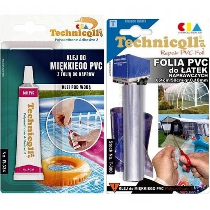 Medence matrac javítókészlet, TECHNICQLL, átlátszó ragasztó 20ml, PVC fólia foltokhoz
