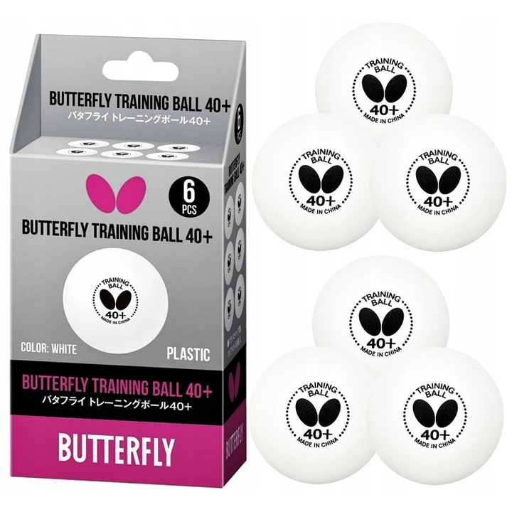 Butterfly asztalitenisz labdák, 6 darabos szett, fehér