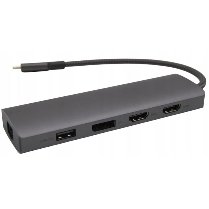 USB-C dokkolóállomás 2 monitorhoz, 2 x HDMI, 2 x USB 3.0, Ethernet, kártyaolvasó, Plug and Play
