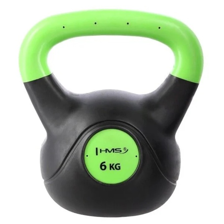 HMS, kettlebell compozit cu umplutura din ciment, invelis PE si maner ergonomic KPC02, negru/verde, 6 kg