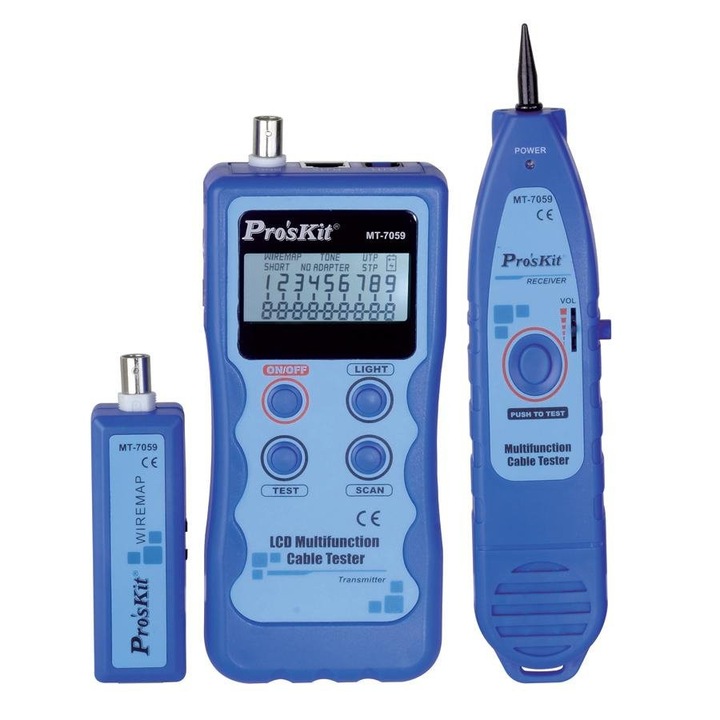 Proskit MT-7059 professzionális hálózati kábel teszter, LCD, 2km, 185x80x32mm, 9V
