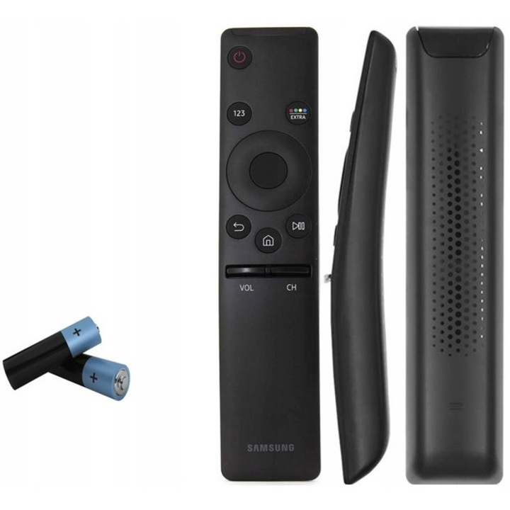 Samsung TV távirányító, hangfelismerő funkcióval, ergonomikus kialakítás, fekete, 2 elemmel