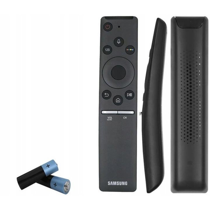 Samsung TV távirányító, 2 elemmel, hangfelismerő funkcióval, ergonomikus kialakítás, fekete